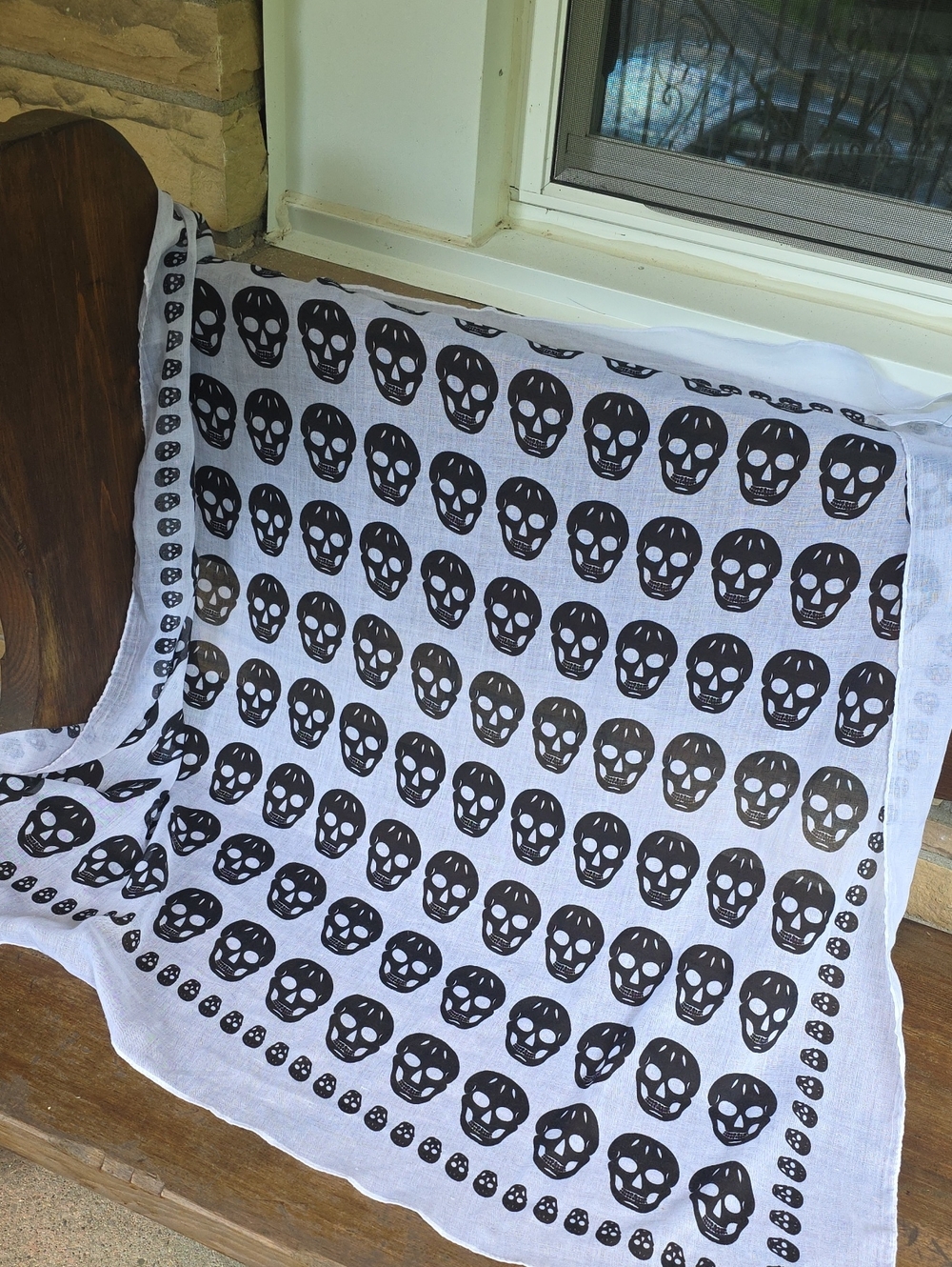 White Bandana with Black Skull Motif